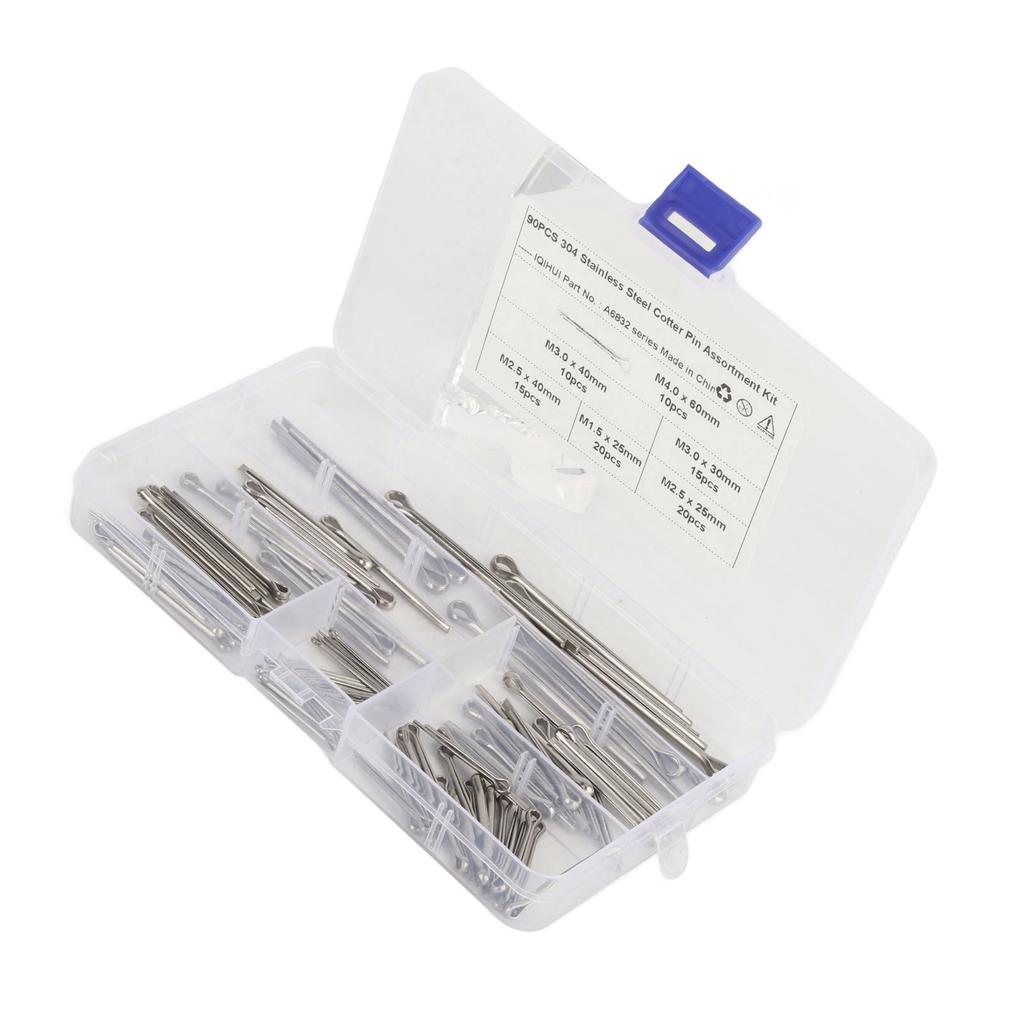 Stainless Steel Cotter Pin Fastener Kit 6 Size M1.6x25 M2.5x25 40 M3.0x30 40 M4x60 for Auto Truck Garage Workshop Repair