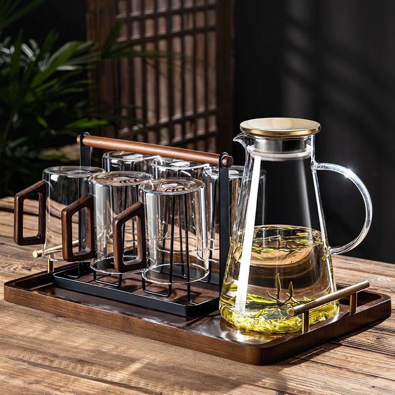TXRMDX Heat-Resistant Glass Teacup Set with Wooden Handle
