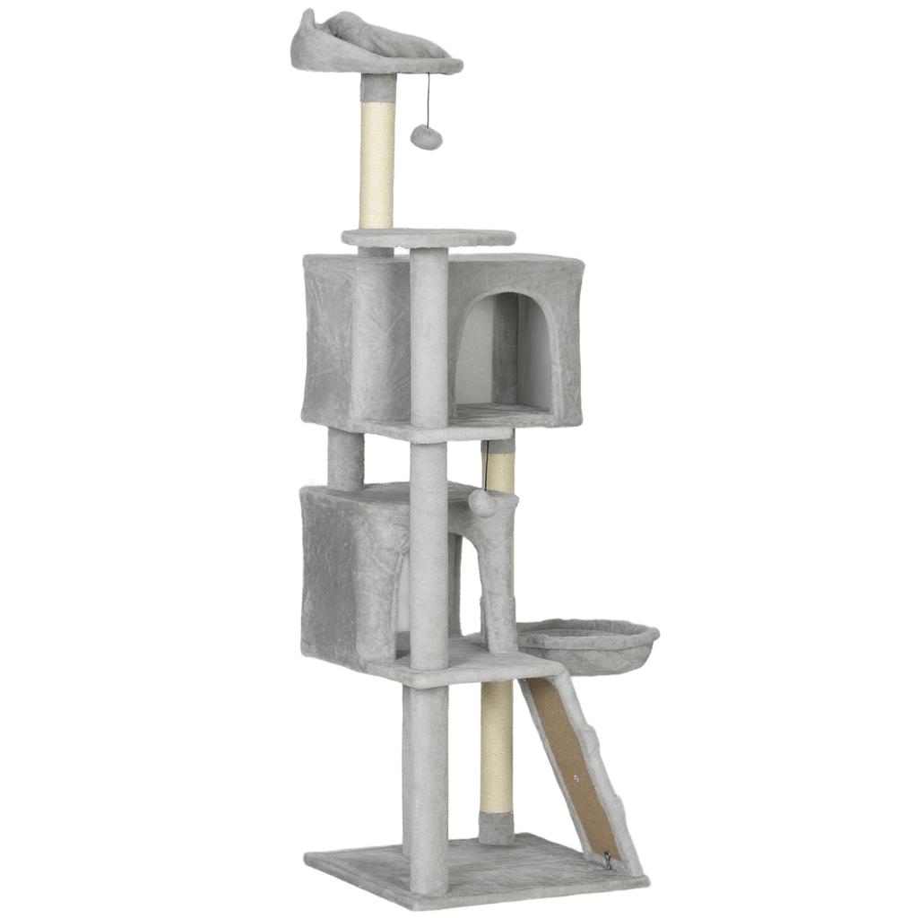 160 cm Cat Tree, Multiple Levels, Sisal Scratching Posts, Caves, Plush Platforms, Hammock, Ladder, Play Balls
