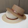 Letter Belt Buckle Breathable Hollow Straw Hat Sunscreen Sunshade Flat Top Top Top Hat Age-reducing Women's Summer Seaside Beach Hat