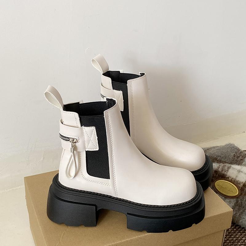 

Ботильоны челси на высоком каблуке, женские туфли на платформе, массивные, брендовые, кожаные, тренд 2025 года, готическая вечеринка, нескользящие, удобные, на молнии, Botas Mujer 40 белый