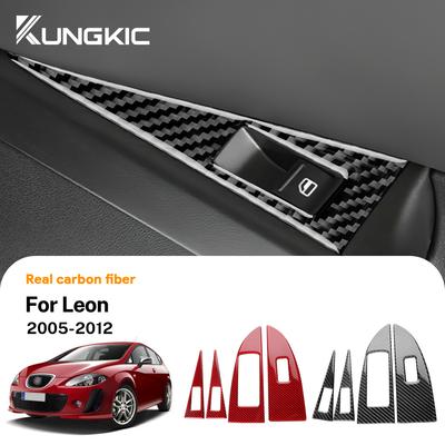 Skutečná měkká karbonová samolepka pro Seat Leon 2005 2006 2007 2008 2009 2010 2011 2012 LHD RHD Auto 4dveřový panel tlačítek oken