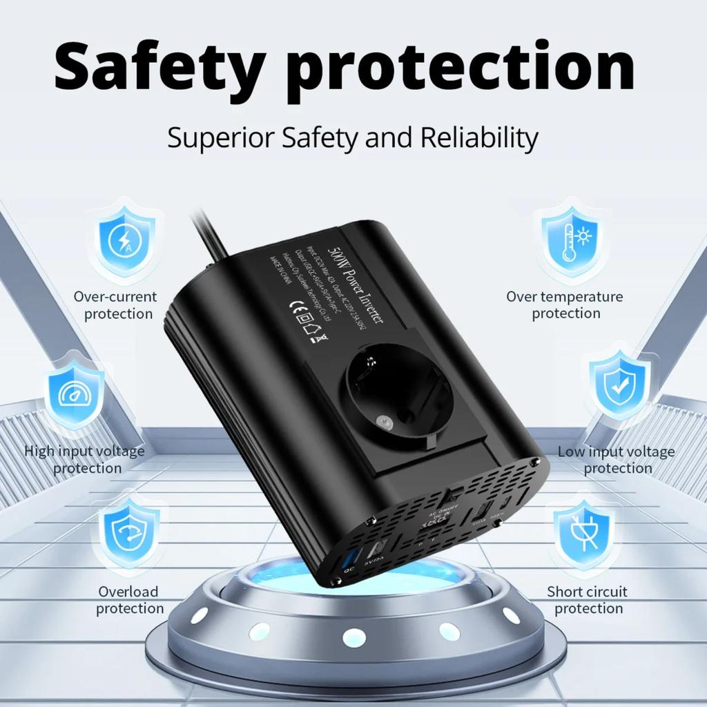 400W/500W/1500W Car Inverter DC 12V To AC 220V Converter 3USB 2.0 and 1USB QC3.0 European Standard Socket