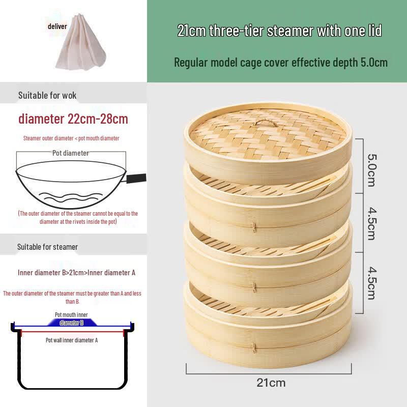 

21cm Bamboo Steamer Set with 3 Tiers