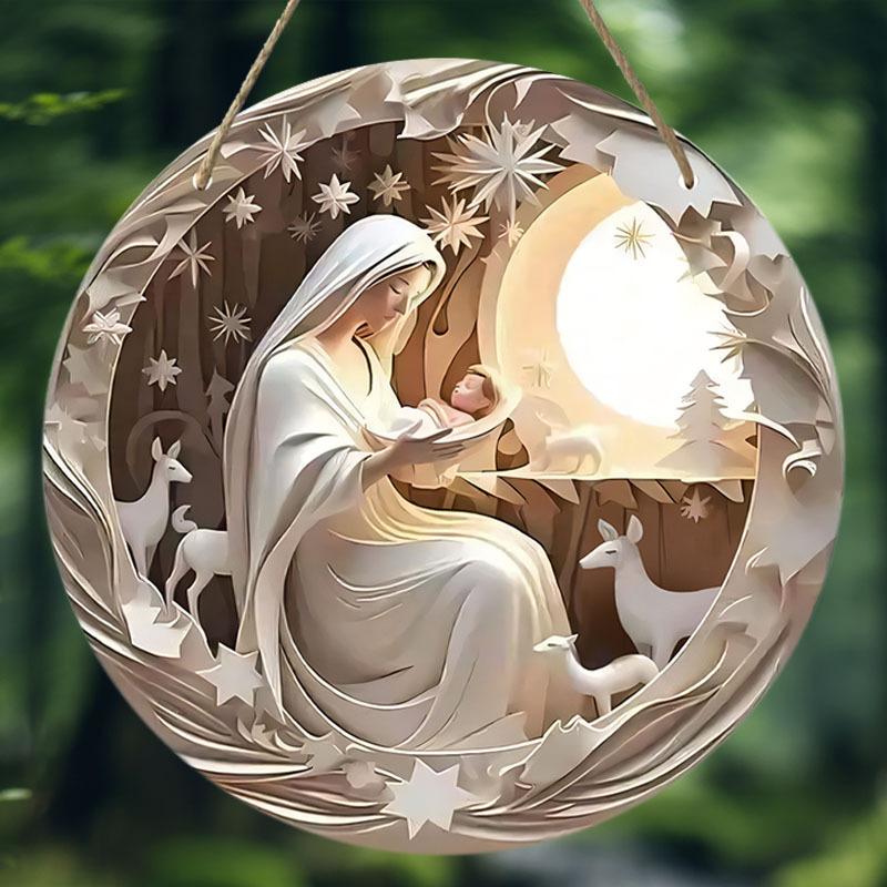 

Деревянная подвесная табличка с изображением сцены - классический орнамент Святого семейства и животных, настенный декор, деревянная табличка для двери, стены, дома, комнаты, фермерского дома, улицы, магазина 1pc