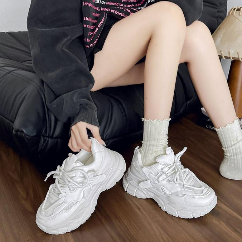 Women Trendy Color-blocked Brand Design Thick-soled Sneakers New Fashion Lace-up Mesh Breathable Tennis Shoes Mujer Zapatos