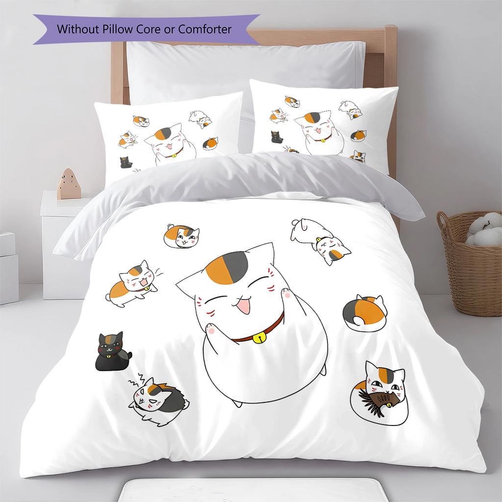 Nyanko Sensei Muster Bettwäsche, Steppbett Set Bettbezug Kissenbezug Zuhause Geburtstagsgeschenk (1 Bettbezug + 2 Kissenbezüge, ohne Füllung)