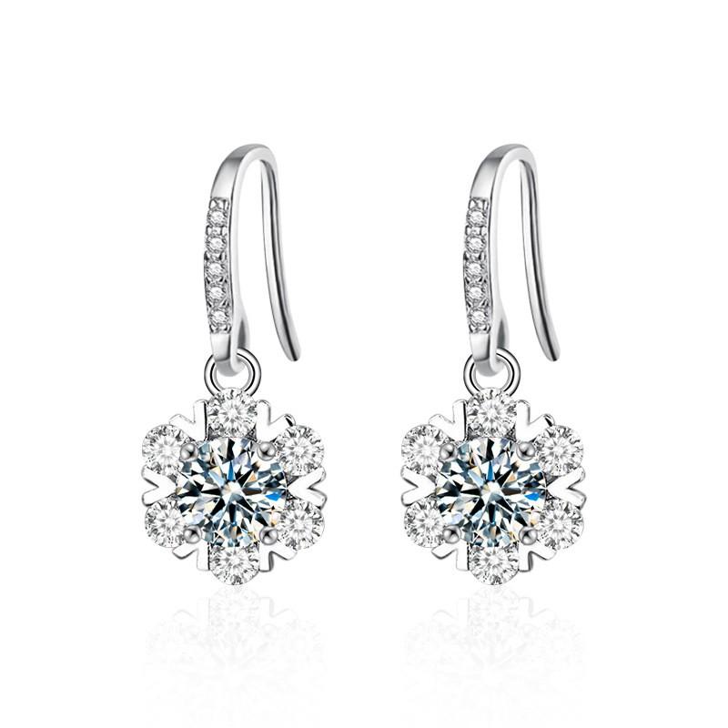 Snowflake Stud Earrings Women 50pt Moissanite Sterling Hypoallergenic Geometric Fashion Jewelry 925 Sterling Silver