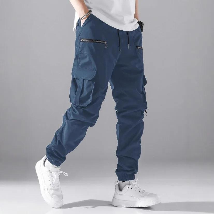 Zipper Men's Flap Pocket Side Drawstring Waist Men's Cargo Pants Men Baggy Trousers Men Thin Cargo Pants
