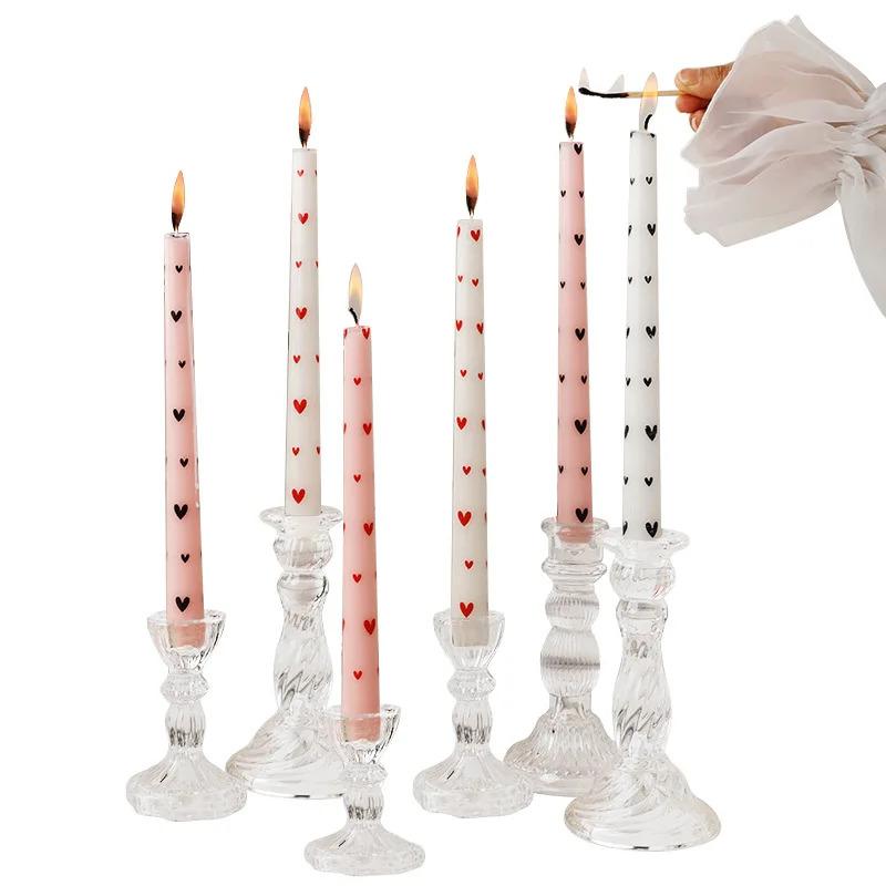 Romantic 2PCS 25CM Long Pole Printed Candles - Wholesale Smokeless Column Wax, for Wedding, Valentine's Day & Banquet