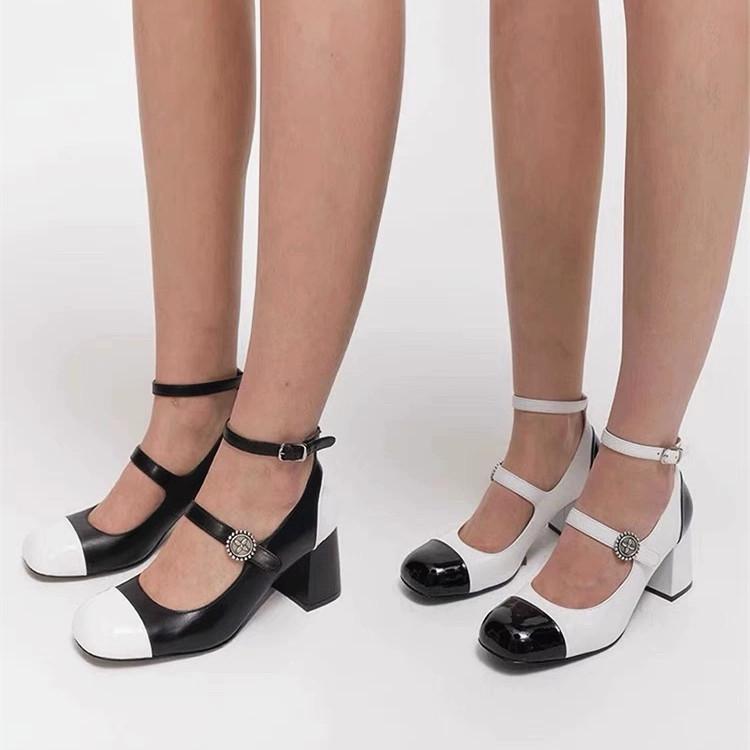 Fashion Brief Pumps Beige High Heels Round Toe Leather Women's Shoes Sandals Ladies Mary Jane Sweet 12cm African Lolita Block Retro
