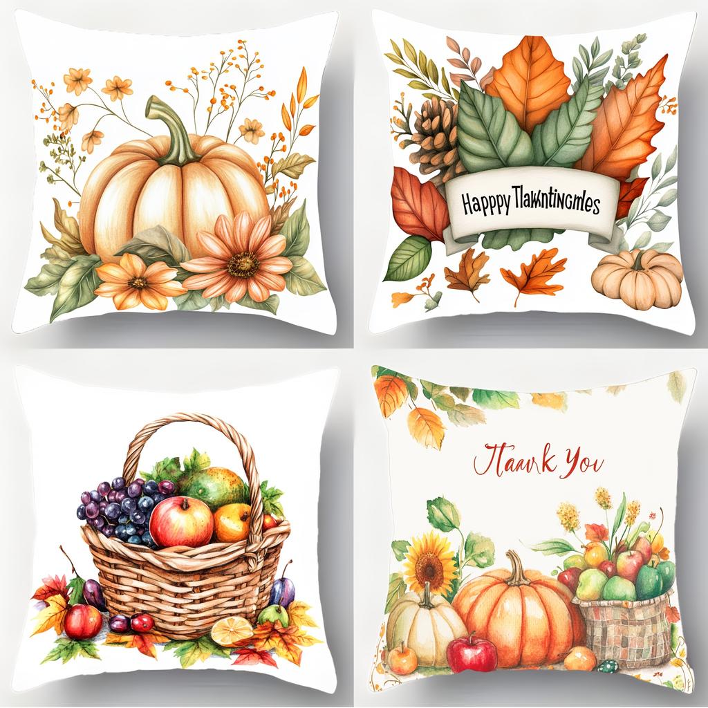 Thanksgiving Turkey Pumpkin Pillowcase Cushion 100% Polyester 45X45Cm Throw Pillow Cover Sofa Chair Bed Cushion Cover Pillowslip