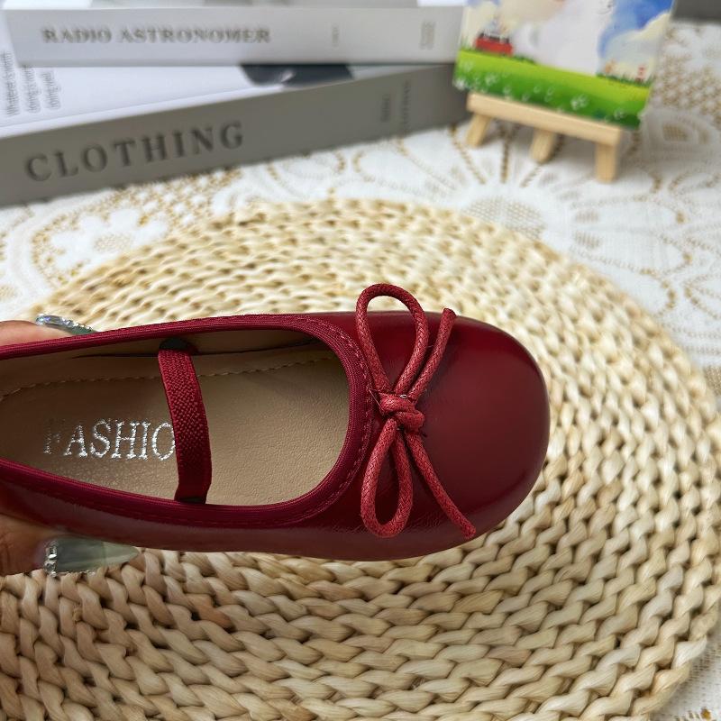 Korean Style Vintage Bowknot Non Slip Little Girls Fashion Single Dance Shoes