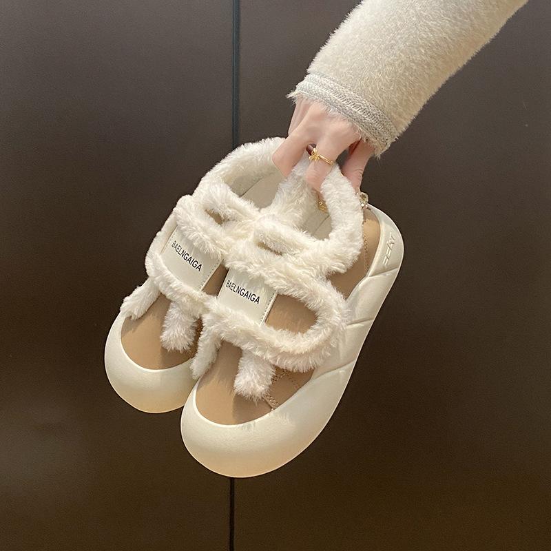 New winter women's shoes versatile casual cotton shoes trendy velvet warm little white shoes women's fluffy shoes Velcro