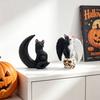 Halloween Cat Figurine, Resin Witch Hat/Moon/Pumpkin/Skull Cat Statue for Halloween Tabletop, Mantel, Shelf, Desk Decor