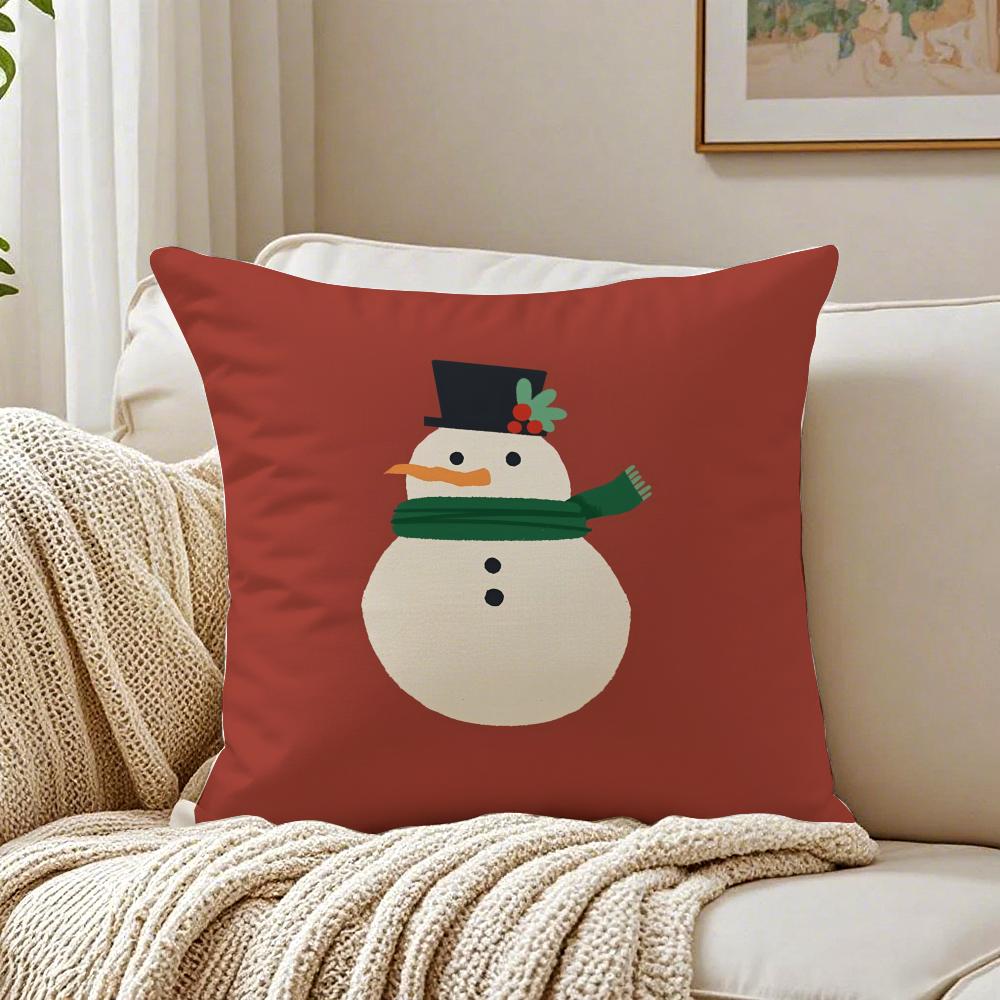 Christmas Red Santa Snowman Cushion Cover Linen Minimalist Soft for Sofa Bed Home Room Decor