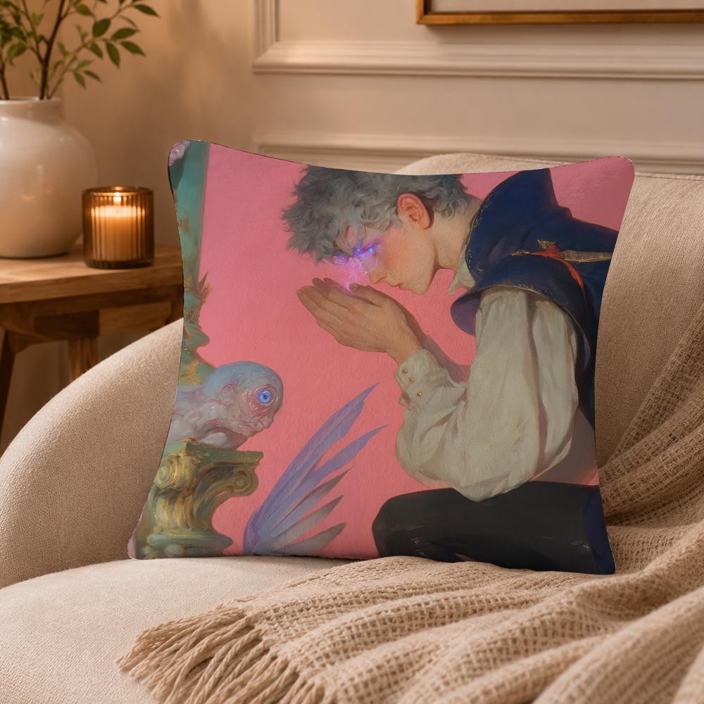 Angel Digital Art Cool Cushion Cover Anti-dustmite Pillowcase Invisible Zipper Silky Short Plush Sofa Cushion Cover