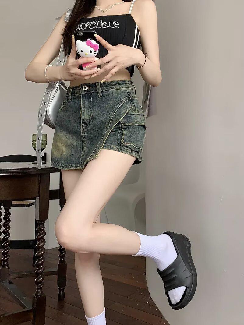 American Retro Distressed High-Waisted Denim Skirt - Summer Chic Short Skirt for Women 3XL