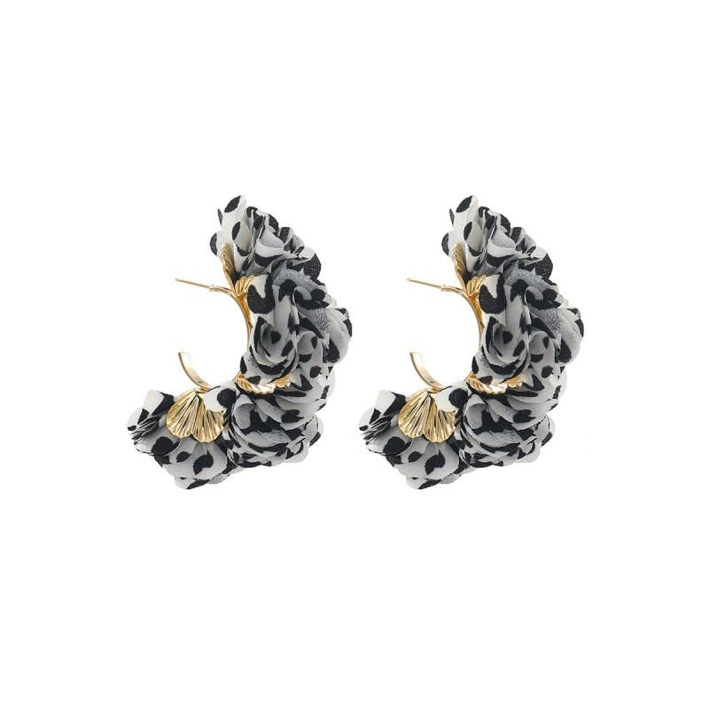 C-Shaped Floral Leopard Print Layered Earrings Women Fashion Statement Jewelry Zinc Alloy White