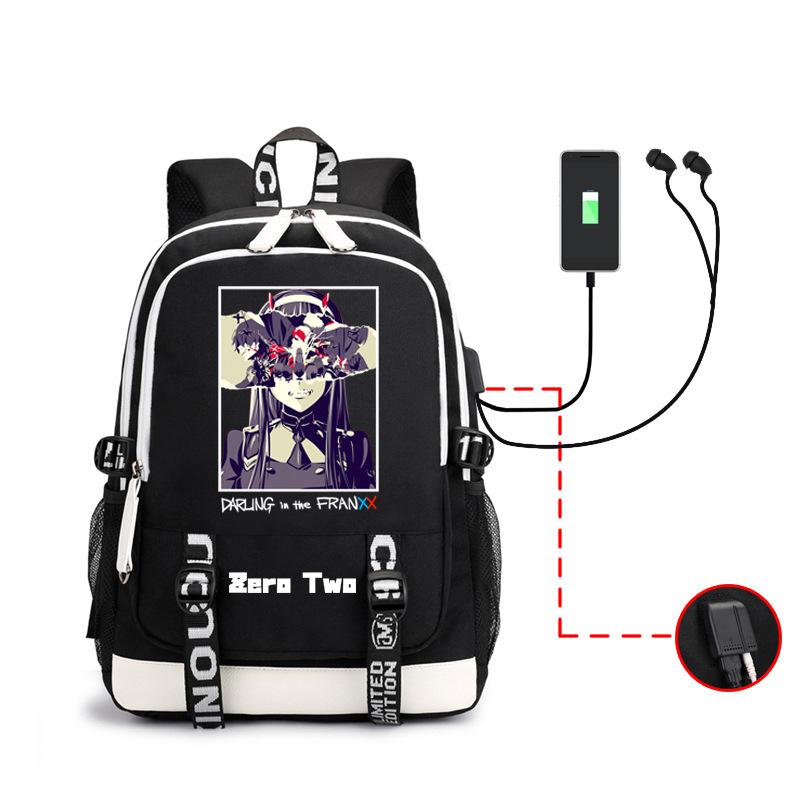 Arling In The Franxxx Anime Printed Backpack Male And Female Usb Large Capacity Charging Headphones School Bag