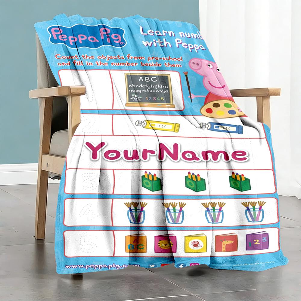 Peppa Pig Customize Text Blanket Lightweight Personalized Blanket Comfortable Versatile for Livingroom Seaside Bed Chair Four Seasons Multipurpose