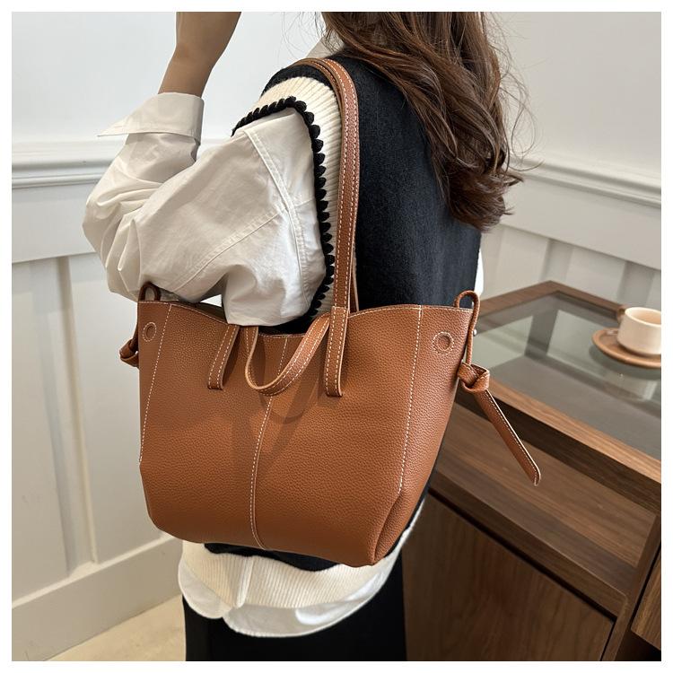 Chic Korean Style Faux Leather Tote Bag for Women, Spacious Structured Shoulder Handbag, Casual Commute Work Bag KTB