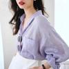 French purple cotton-linen shirt for women, early spring design, niche, high-end, casual, chic shirt top
