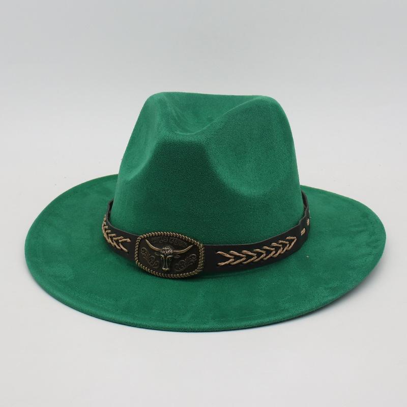 Ethnic Ox Head Wide Brim Concave Shape Women'S Jazz Hat Woolen Fried Street British Style Cowboy Hat