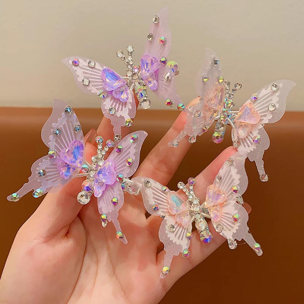 Rhinestone Butterfly Hairpin Three-dimensional Lively Moving Wings Lovely Bangs Hair Clip Headwear Hair Styling Accessories