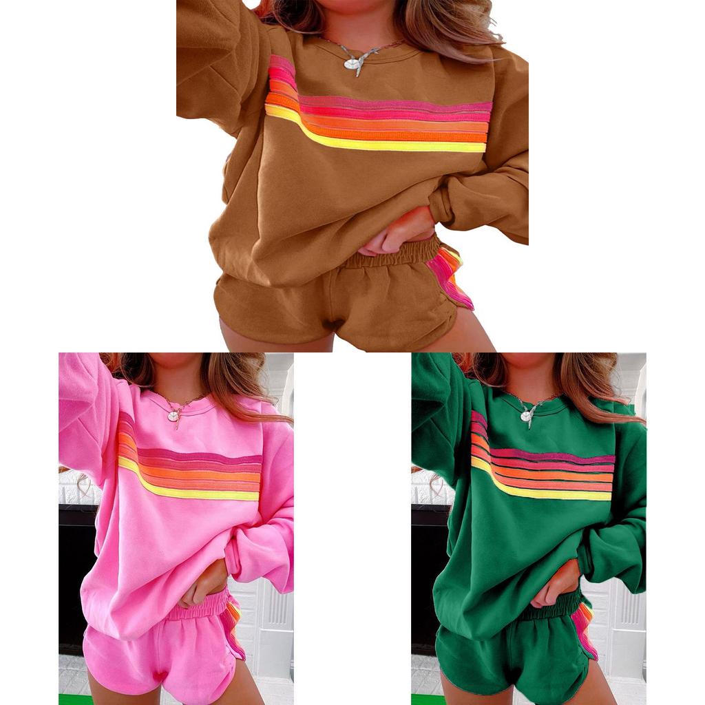 Relaxed Female Pullover Set With Color Block Pattern For Autumn Winter Casual Wear
