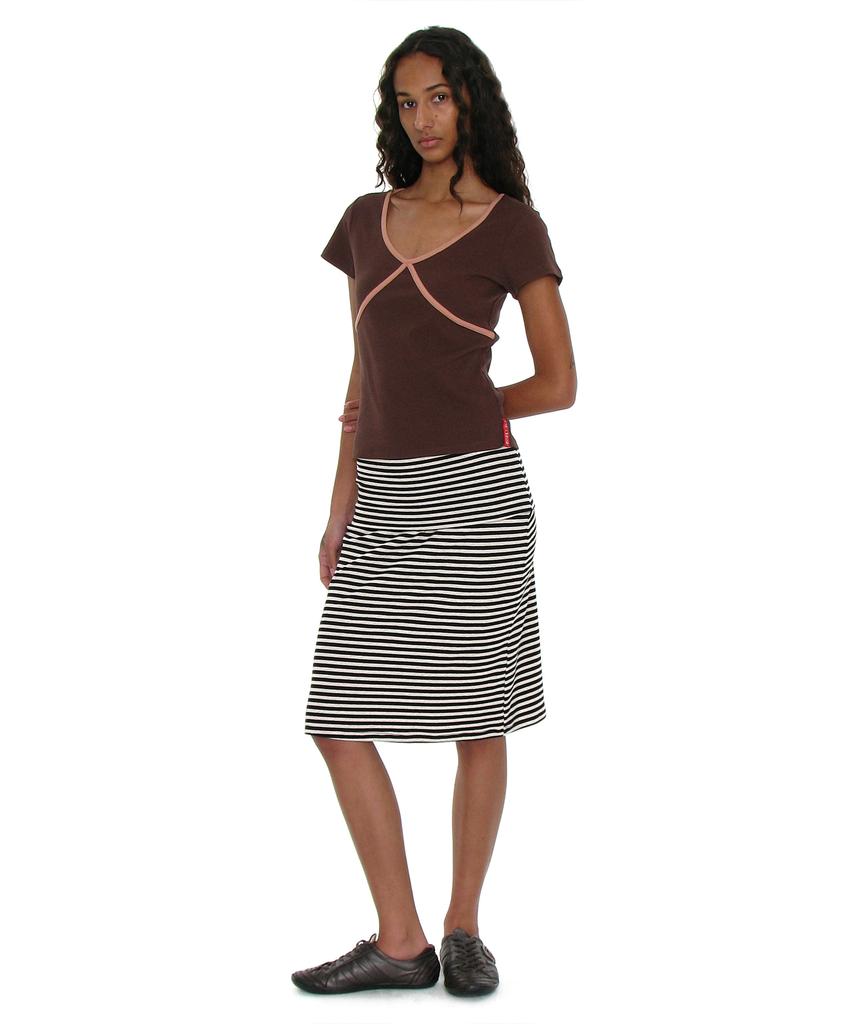 PARTIMENTO WOMEN Pwc Contrast Binding V-Neck Top_Brown