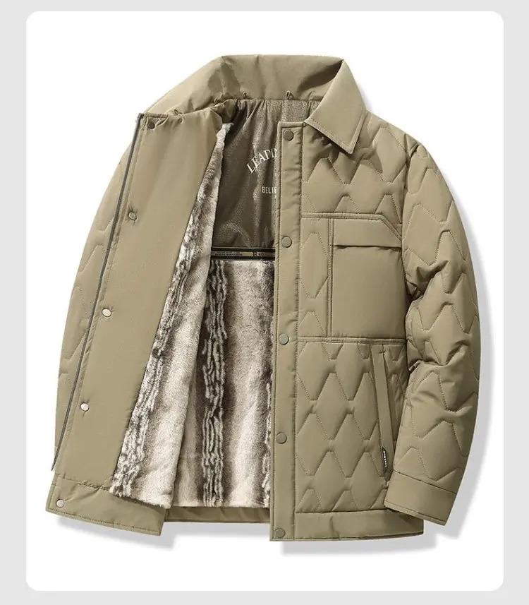 Men's Winter Lapel Jacket with Lambswool Fur Collar & Nano Mink Velvet - Thickened Warm Cotton