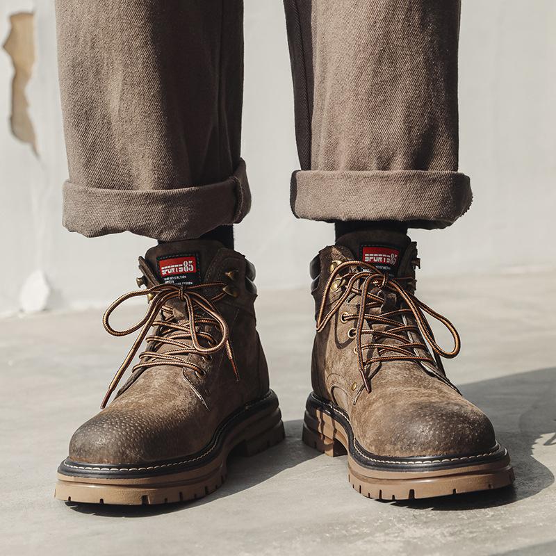 Big yellow boots trendy men's middle help outdoor casual tooling boots autumn and winter new versatile retro middle help short boots 2008-H