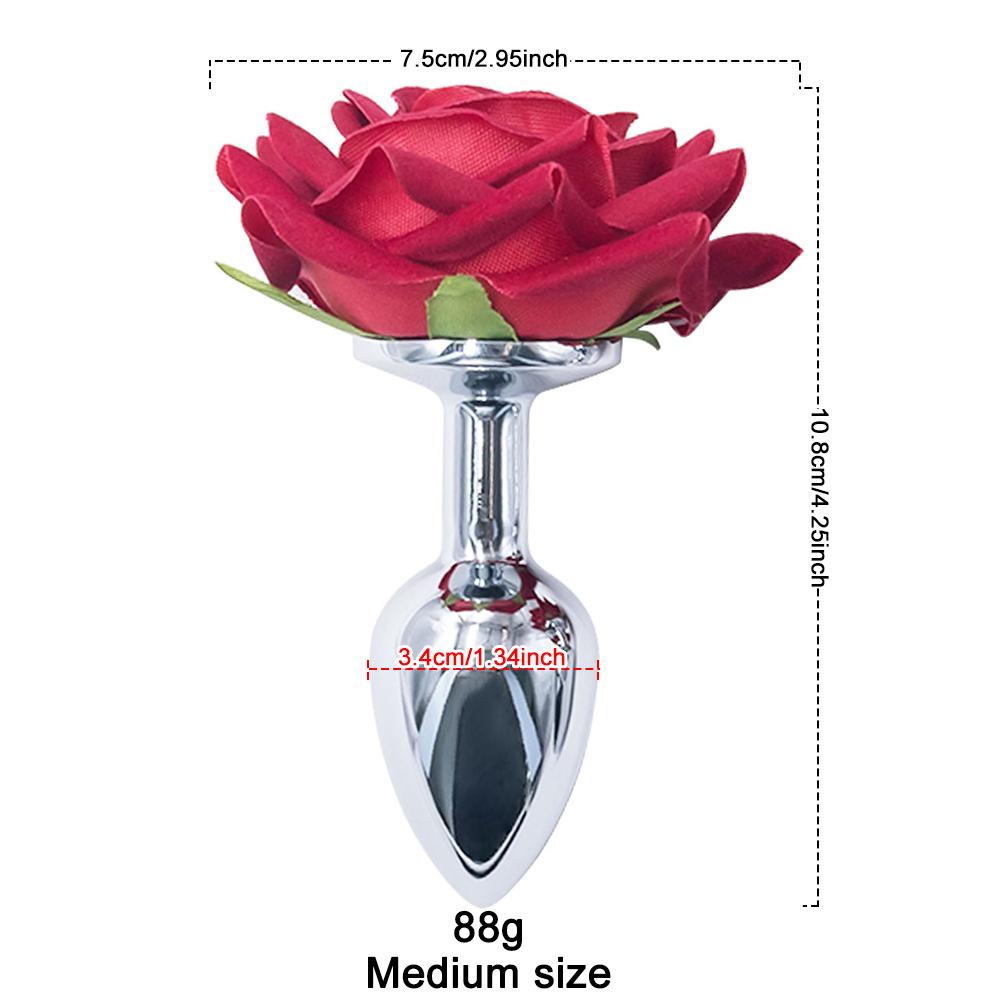 Rose Flower Shaped Metal Anal Plug Prostate Massager G-point Climax Stimulator Butt Plug Anal Trainer for Couples Men Women 18+