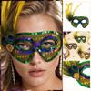 Women's Half Face Masquerade with Sequins and Feathers - Peacock Three Color Design for