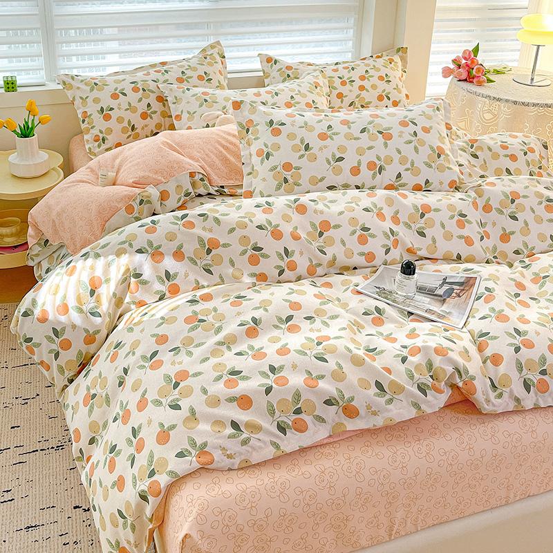 4pcs, 100% cotton bedding set, four piece sheet set comfort set girly fresh style couple bed comforter set