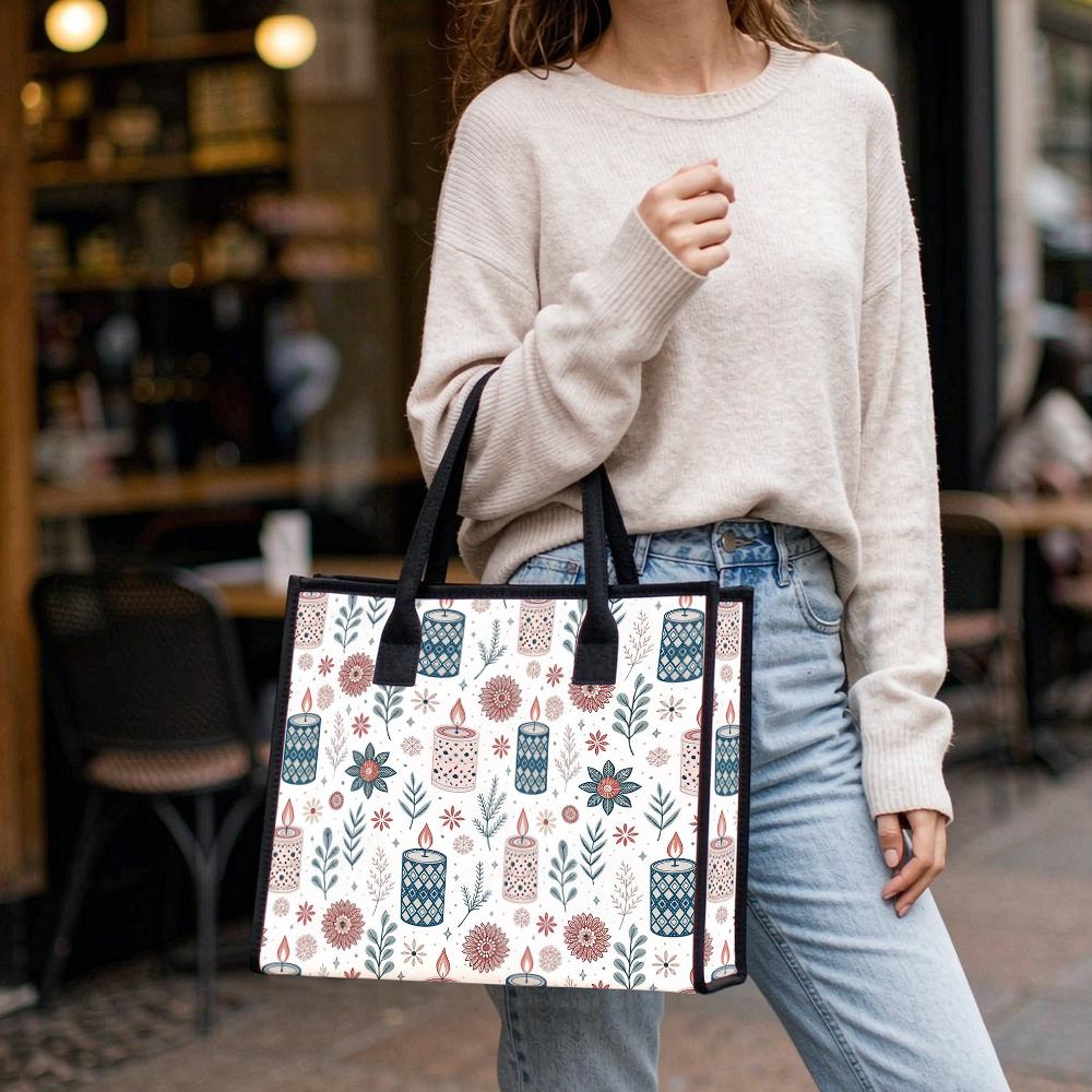 Bohemian Candle Print Tote Bag Casual Large Capacity Daily Handbag