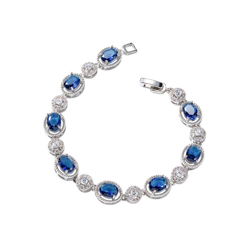 Vintage Blue Zircon Bracelet Women,Delicate Geometric Oval Bangle, Elegant Minimalist Jewelry