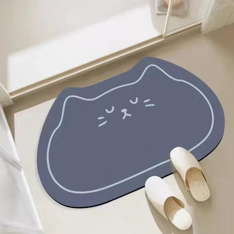 Creative Cartoon Cat Diatom Mat Soft Bathroom Mat Quick-drying Non-slip Super Absorbent Shower Floor Carpet Home Decoration