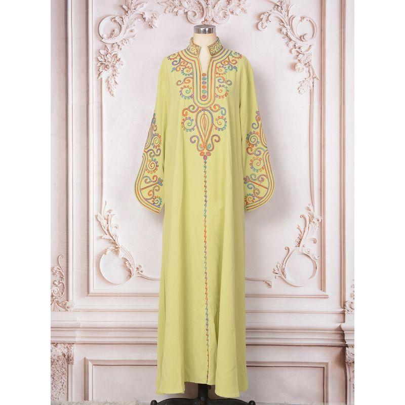 

Женская одежда Ближнего Востока Саудовская Аравия Дубай Туристическое платье-халат Веревочная вышивка Элегантное платье с изогнутыми открытыми рукавами Green S