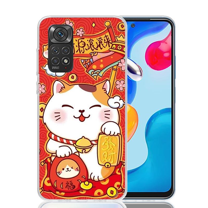 Lucky Cat Maneki Neko Japanese Phone Case For Xiaomi Redmi Note 13 14 15 Pro Plus 12S 12 14S 11S 11E 10 10S 11 11T 5G 4G Cover C