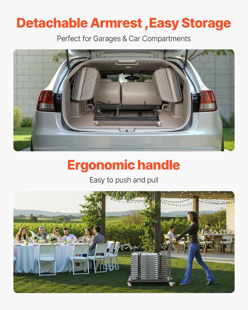 VEVOR Folding Chair Rack, 300 LBS Capacity, L-shape Horizontal Placement Chair Cart for 25 Chairs