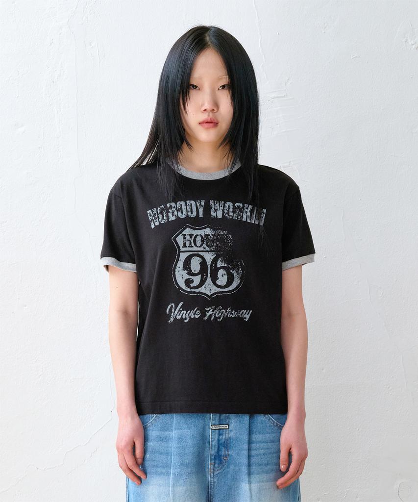 THEVINYLHOUSE Nobody Work Ringer Tee Black
