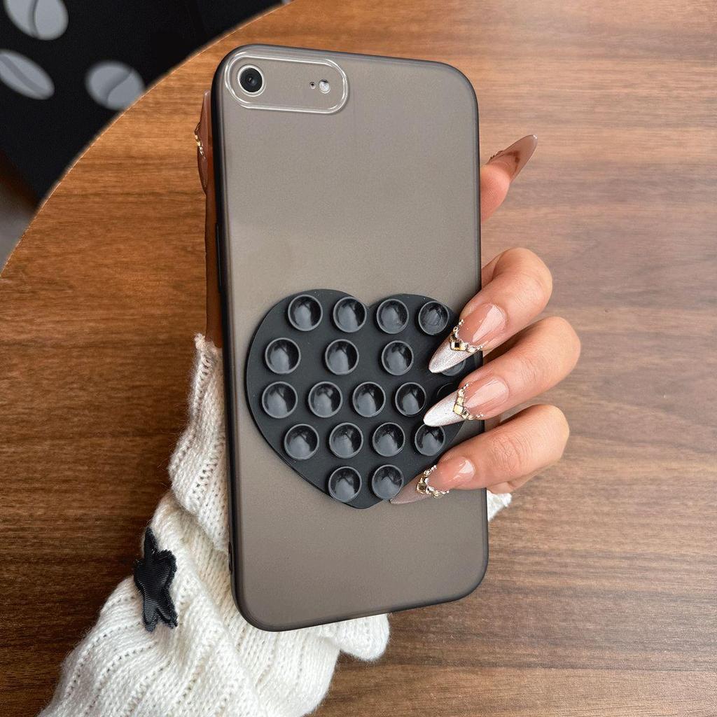 Heart Shape Suction Cup Phone Case for iPhone Air Semi Transparent Matte Shockproof Soft TPU Cover
