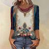 Top Trendy Vintage a 3/4 di manica per Donna, Maglietta Blusa Casual da Donna a Tre Quarti di Manica con Scollo Rotondo Stampata