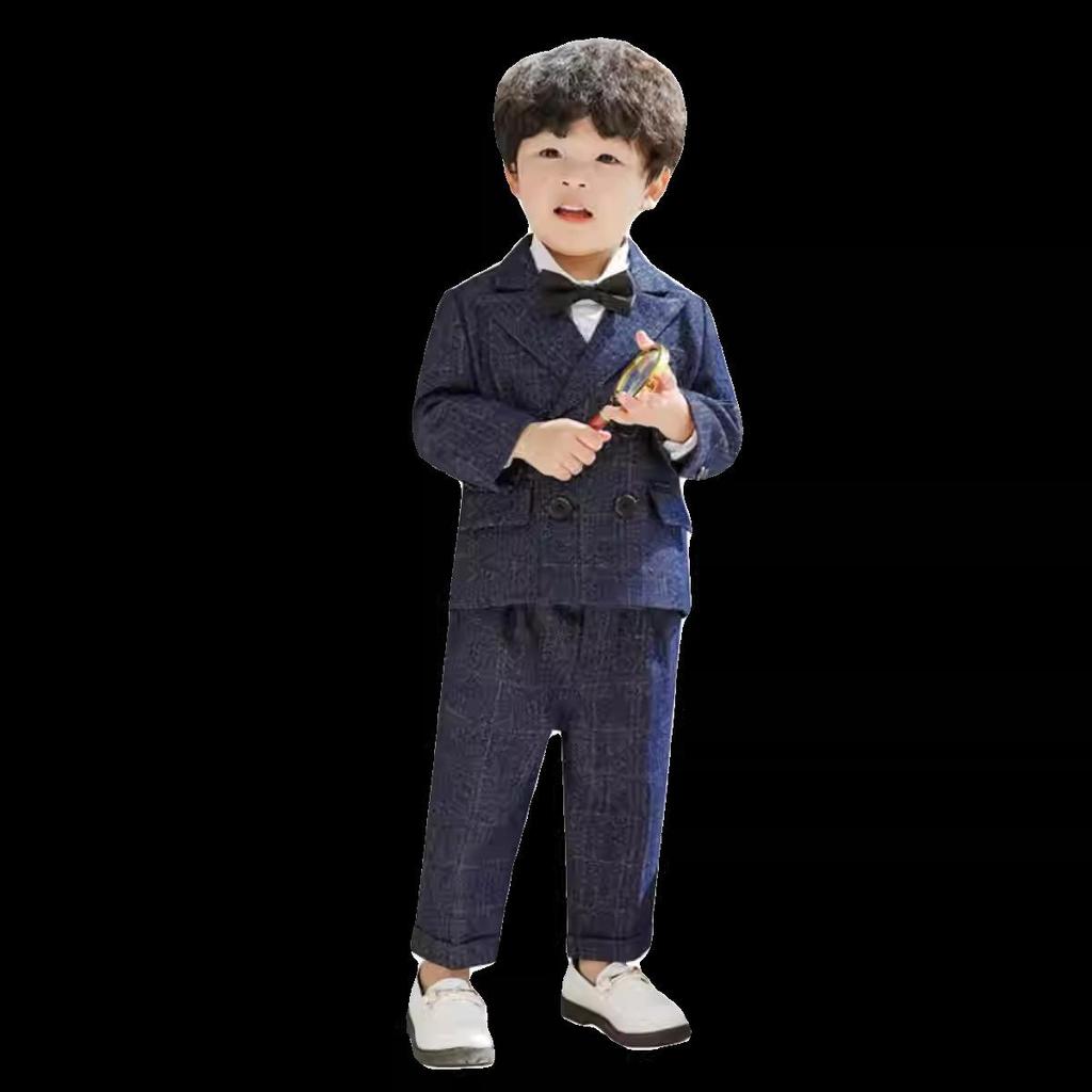 Children's Formal Suit: Flower Boy Autumn-Winter Velvet British Style for First Birthday or Performances.
