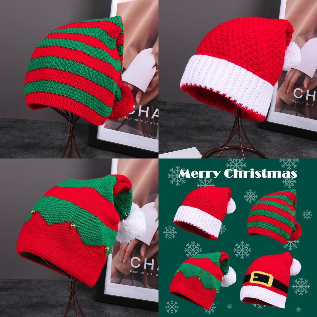 Knitted Red Christmas Woolen Hat Autumn Winter Stripes Warm Girls Gift Festival