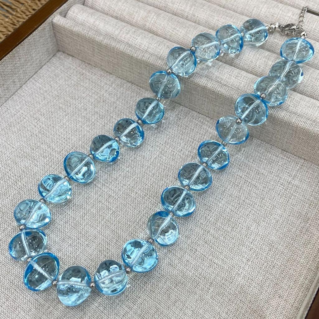 Blogger With The Same Color Dopamine Color Pink Beaded Necklace Female Fashion High Sense Ice Transparent Clavicle Chain