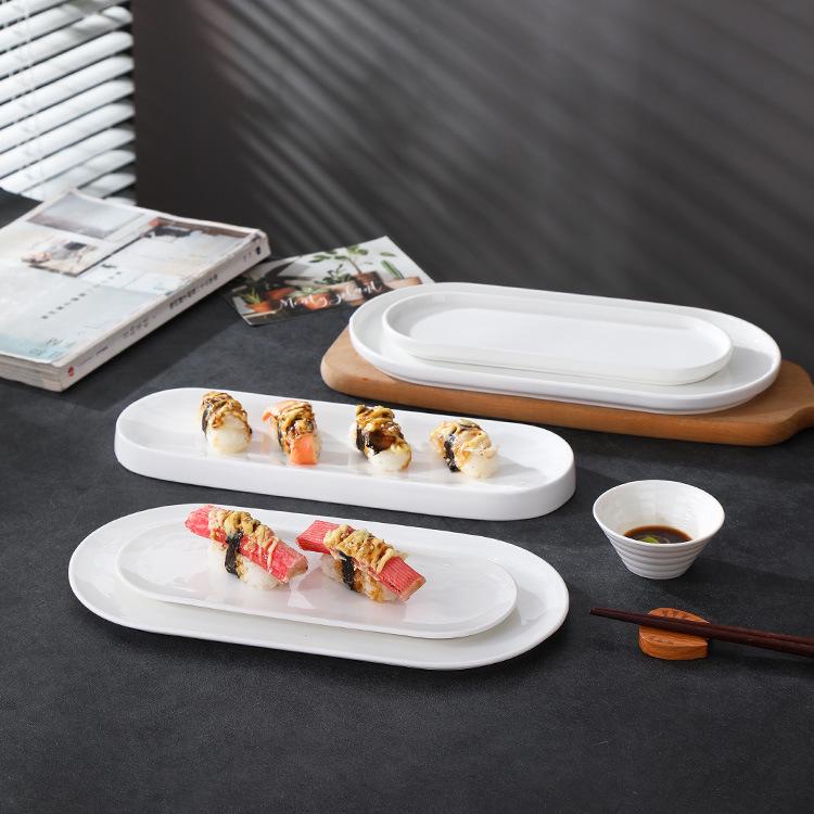 Japanese White Rectangular Ceramic Plate for Sushi or Desserts