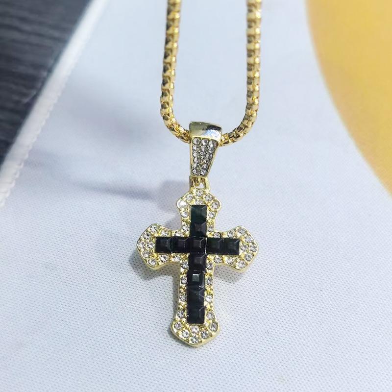 Cross with Diamond Pendant Necklace Autumn and Winter Long Sweater Chain Street Hip Hop Necklace